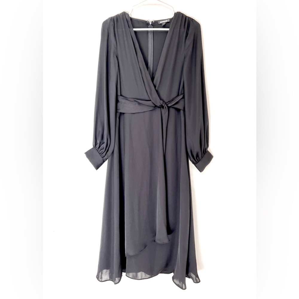 XS Express black long sleeve dress satin midi length